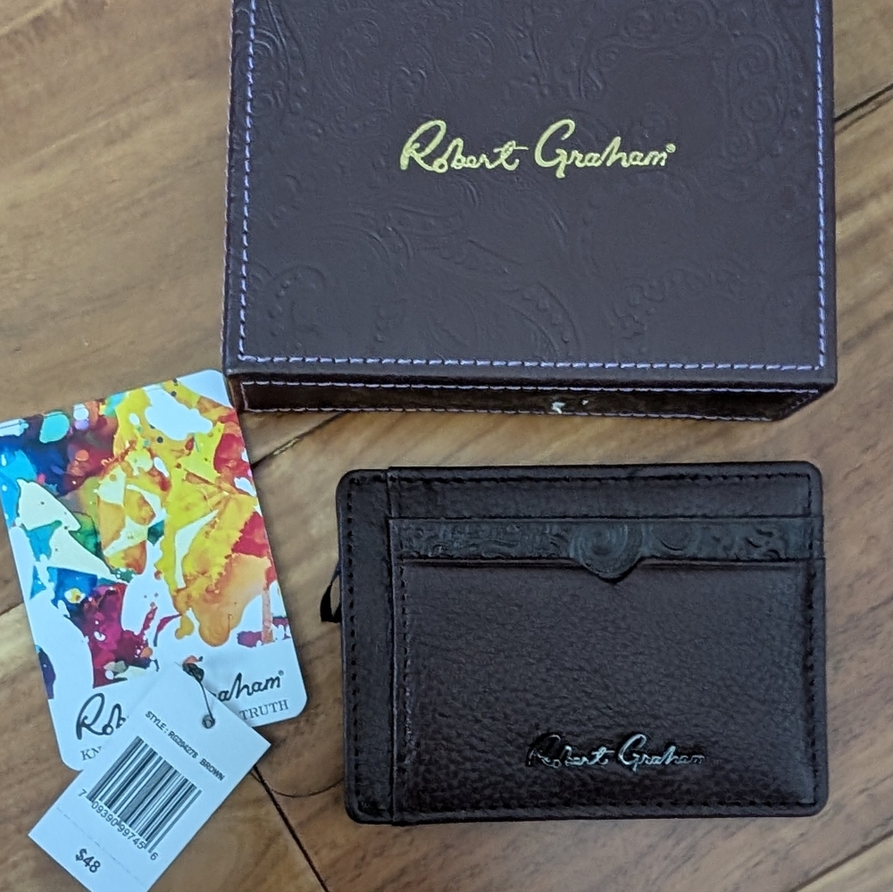 Robert Graham Leather Embossed Arvo Pinmount Logo Card Case New in Box ❤️